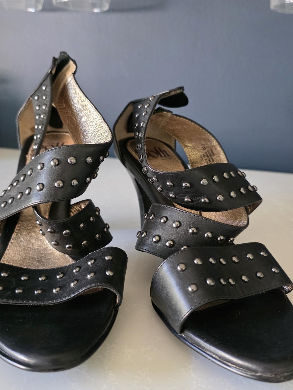 Sofft Black Studded Leather Strappy Heels